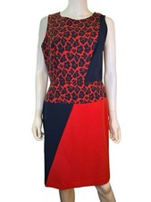 Ann Taylor Womens  Animal Print Color Block Sheath Dress Red And Navy Size 8 NWT