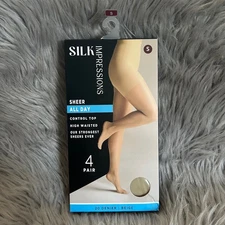 Silk Impressions Sheer Control Top Tights Women Size Small Beige High Waisted