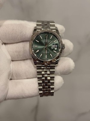 Rolex Datejust 126234 Silver & White Gold Jubilee Bracelet With Green Dial