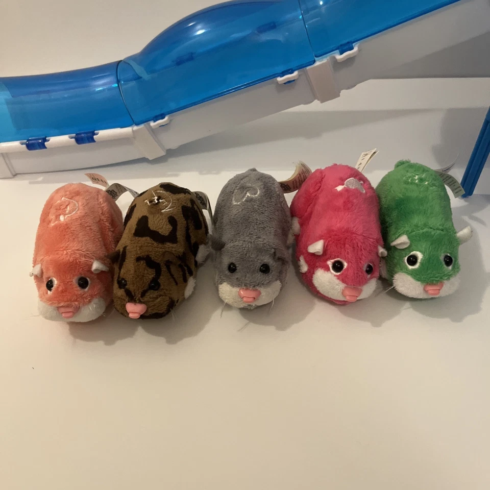 Zhu Zhu Mascotas Hámster Lote de 5 con Rampa + Bolsa de Transporte Accesorio Todo Funcionando Foto 3 de 4