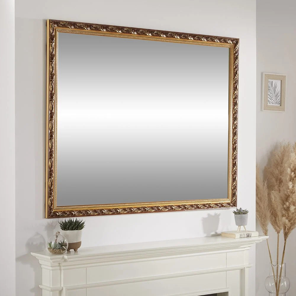 Wall Mounted Mirror Harlingto Antique Rectangular Gold Frame H 120cm x L 95cm