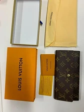 Auth LOUIS VUITTON Monogram Canvas & Leather Bifold Envelope Long Wallet Purse