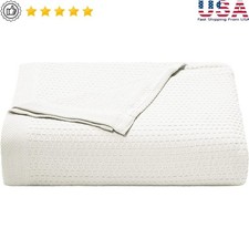 Cotton Full Queen Blanket Solid Diamond Weave Durable Soft Machine Washable New