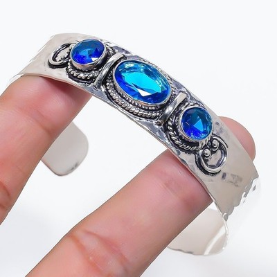 Blue Tanzanite Gemstone 925 Sterling Silver Jewelry Cuff Bracelet Adjustable