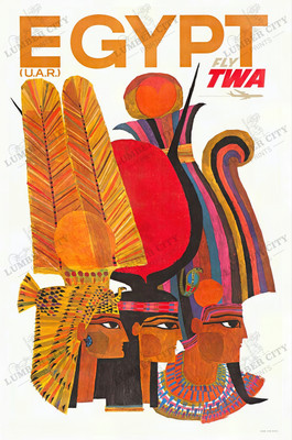 1962 Egypt Fly TWA Vintage Travel Poster David Klein Wall Art Print Retro