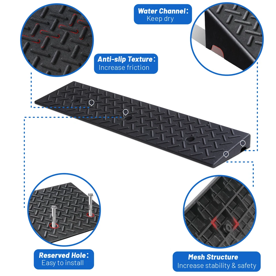 2'' Rise Heavy duty Rubber Driveway Threshold Curb Ramp For Wheelchair Cars Pair - Image 4 of 4
