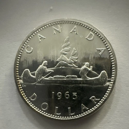 Canada Silver Dollar Coin 1965 Canoe Design $1 Uncirculated Uncertified