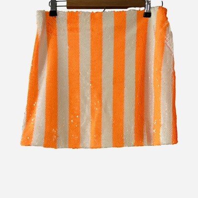 Vicolo Orange White Italian Striped Sequin Mini Skirt Women s Size Large NWT