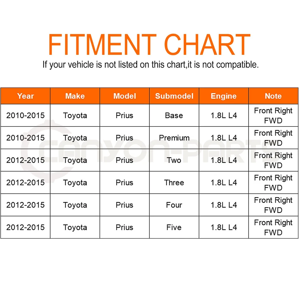 Conjunto de eje CV delantero derecho para Toyota Prius 2010-2015 1,8 L 4 cilindros tracción delantera Foto 2 de 4