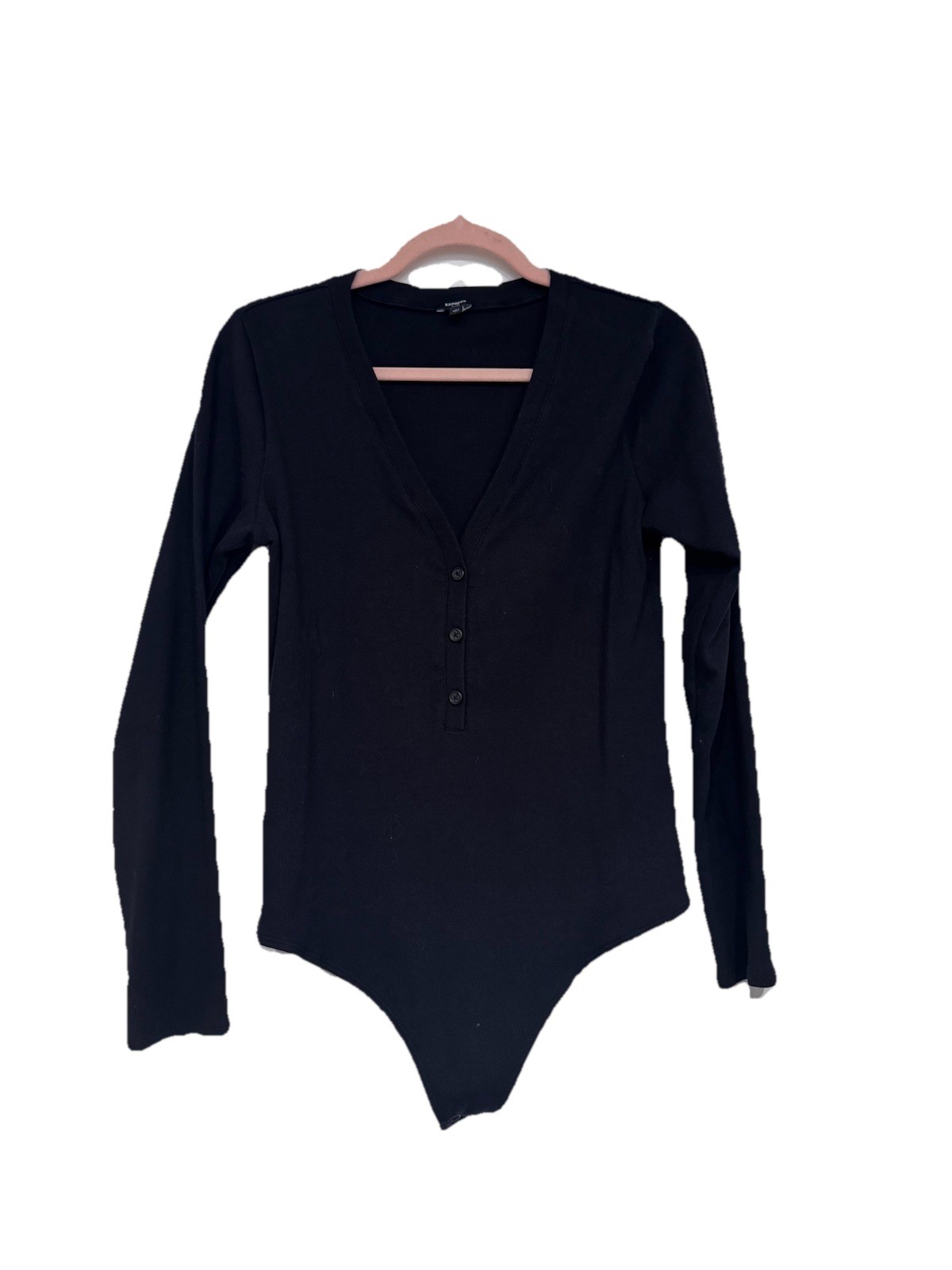 Express Fitted Button Black One Piece Bodysuit Wo… - image 1