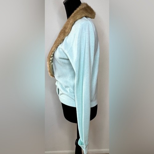 Vintage Spiegel faux fur trim pinup long sleeve cardigan rhinestone detail small - Picture 7 of 11
