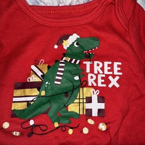 HOLIDAY TIME TREE REX DINOSAUR RED LS ONE PIECE  TSHIRT SZ 12 MONTHS