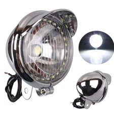 Motorcycle Headlight LED Motorbike Head Lamp Chrome For Harley Chopper Custom