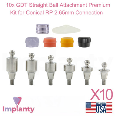 10x Dental Straight Ball Attachment Premium Kit Conical Connection RP 2.65mm