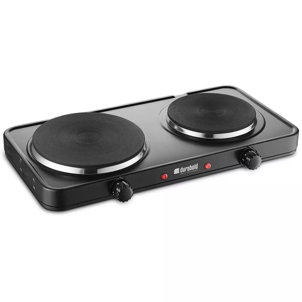 Durabold Electric Double Burner Sealed 1000W 700W Portable Hot Plate New,  Black