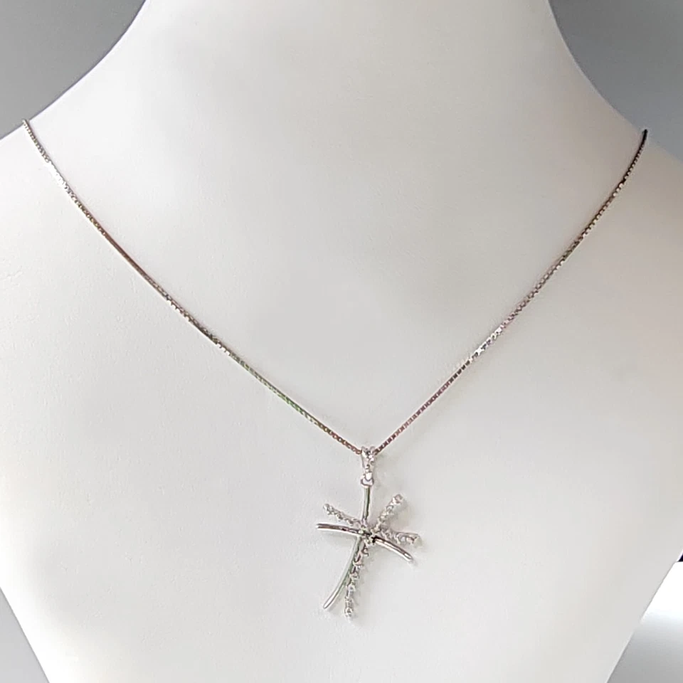 Collana in Argento 925 con Croce Pendente Girocollo da donna rodiato Oro Bianco - Immagine 4 di 4