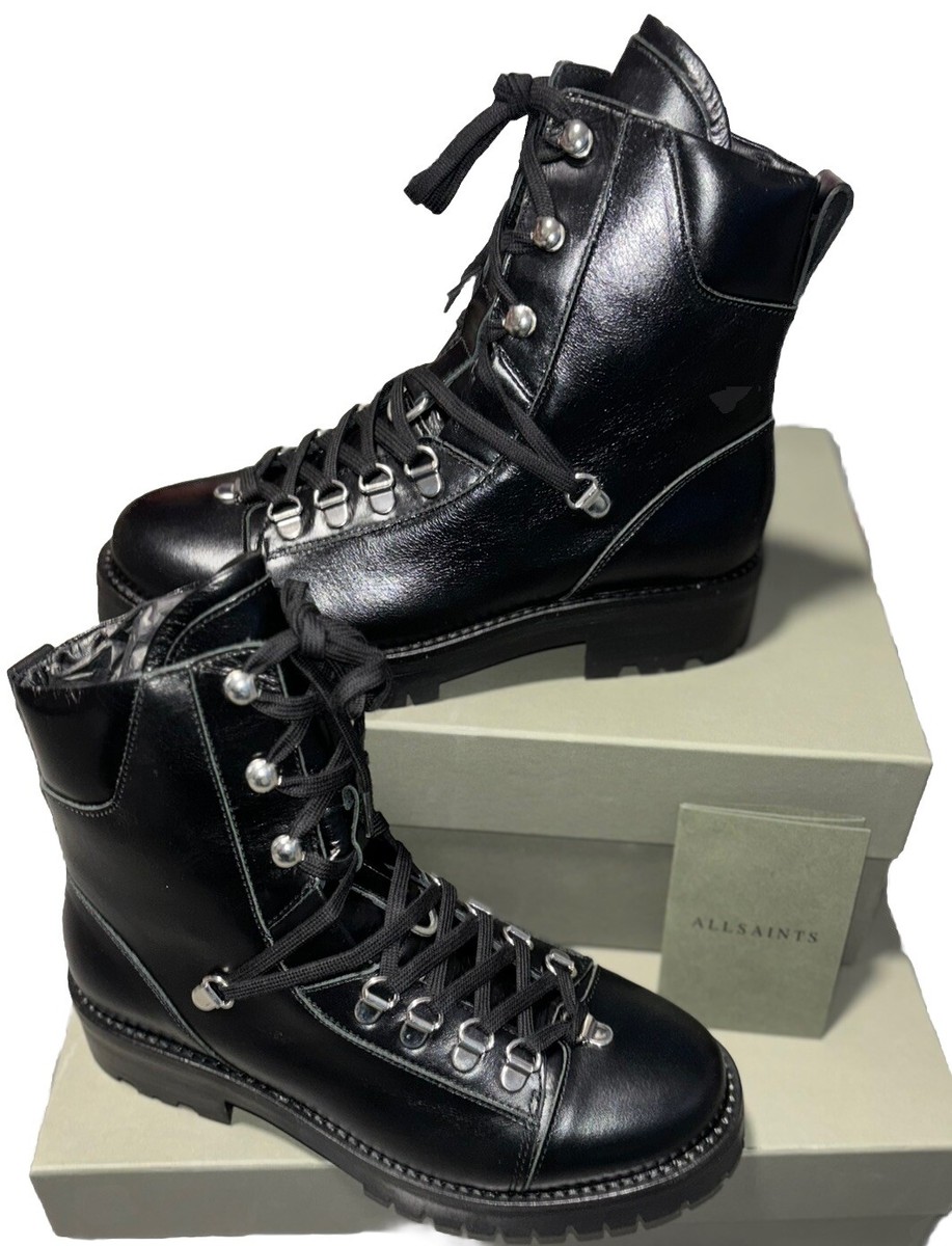 All Saints Ladies Franka Black Leather Ankle Boot (Size UK 4) New