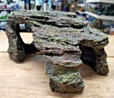 Grey Natural Moss Stone Effect Fish Tank Cave Arch Hideaway Aquarium Ornament