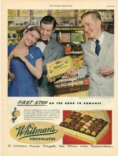 OLD 1945 AMERICAN MAGAZINE SATURDAY EVENING POST WHITMAN'S CHOCOLATE ADVERT b188
