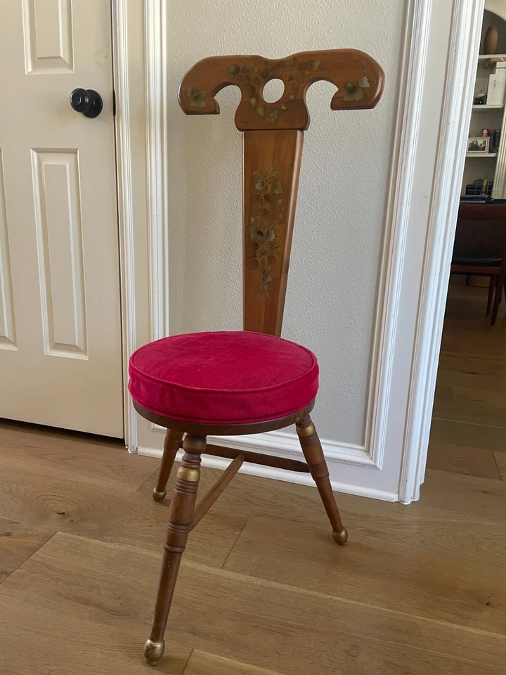 Banqueta vintage moderna de meados do século 3 pernas – assento de veludo dourado, design da década de 1950 - Imagem 2 de 2