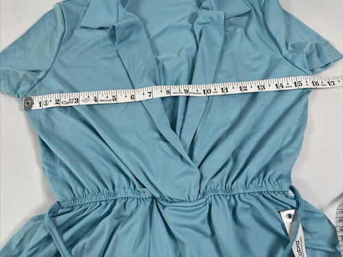 Womens Light Blue Short Dress Set Short Sleeve Deep V-Neck Shein Size XS - Picture 8 of 17