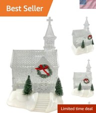 Battery Operated Lighted Holiday Spinning Water Globe Church, 9.25-inch Height