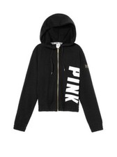 Vs Victorias Secret Pink Perfect Full Zip Hoodie Sweater Jacket Top Black XS