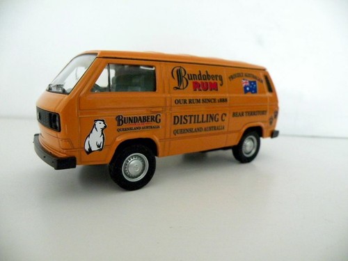 VW T3 Van Bundy Custom Graphics Applied Orange Diecast Van Scale 1:60 - Picture 9 of 10