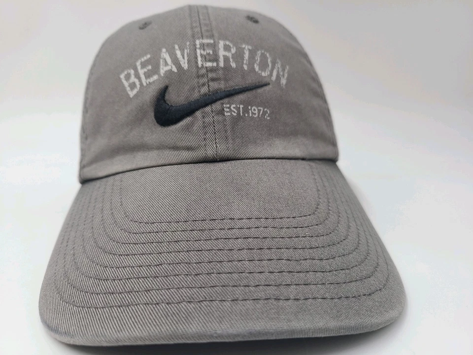 Nike Beaverton Oregon Correa Ajustable Gorra Algodón Swoosh Hombres Mujeres Gris Foto 2 de 4