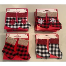 New 15 Pack Christmas Mini Stocking Plaid Checker Holiday Decoration
