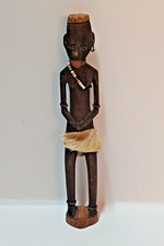 Vintage African Hand Carved Wooden Tribal Statue Beaded Skirt Ethnic Art