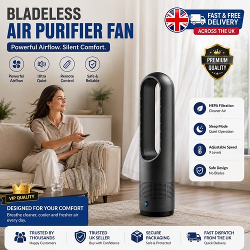 Bladeless Tower Fan 3in1 40w Cooler, 200W Heater & HEPA Air Purifier