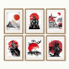 Japanese Art Wall Decor - Unframed 11x14 Set of 6, Modern Minimalist Asian Or...