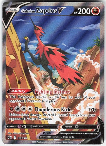 Pokemon Galarian Zapdos V 174/198 Ultra Rare Chilling Reign Pokemon Holo NM