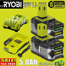 5.0 Ah For Ryobi 18V One+Plus P108 Lithium RB18L50 RB18L40 Battery / Charger