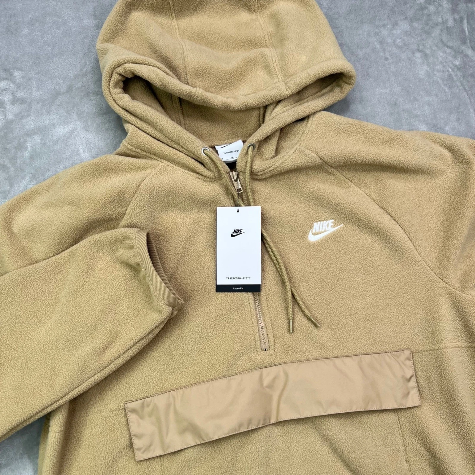 Nike Therma-FIT Fleece Hoodie Mens Medium Tan Solid Half Zip Pullover Loose Fit
Opens in a new windo