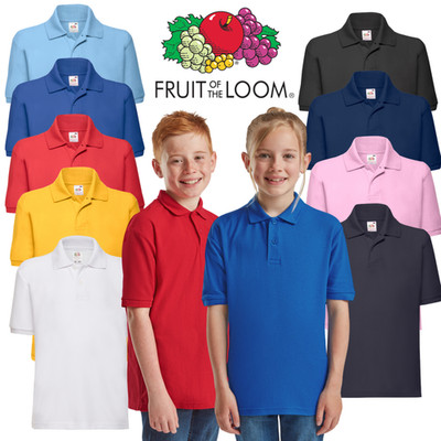 Fruit of the Loom Kinder Poloshirt Jungen Mädchen Schuluniform Oberteil Kurzarm