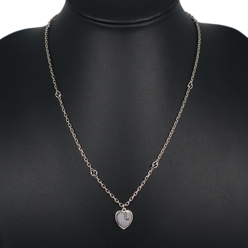 GUCCI Blue Heart Interlocking G Necklace in Silver 925 for Women Ex+ thumbnail 2