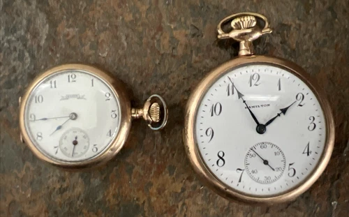 2 Antique Pocket Watches Elgin Hamilton  Gold Filled Repair or Parts