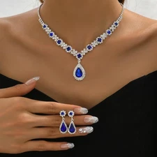 3pcs Women’s Crystal Necklace & Earrings Set, Wedding & Evening Dress Jewelry