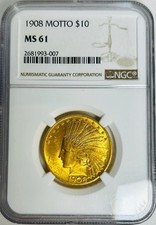 1908 P US Motto $10 Dollar Indian Head Eagle Gold Coin MS-61 NGC Low Mintage
