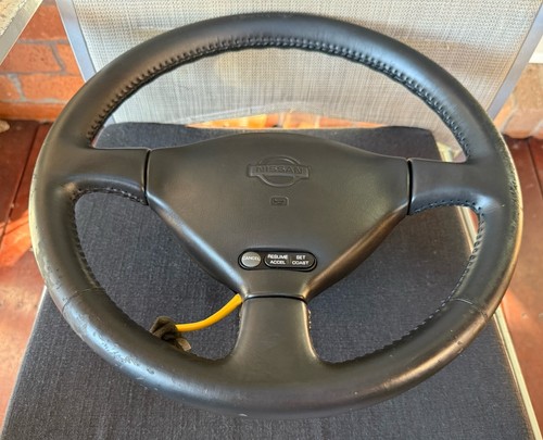 NISSAN 1991-97 BLUEBIRD N13 SSS GENUINE COMPLETE BLACK STEERING WHEEL & PAD!! - Afbeelding 3 van 19