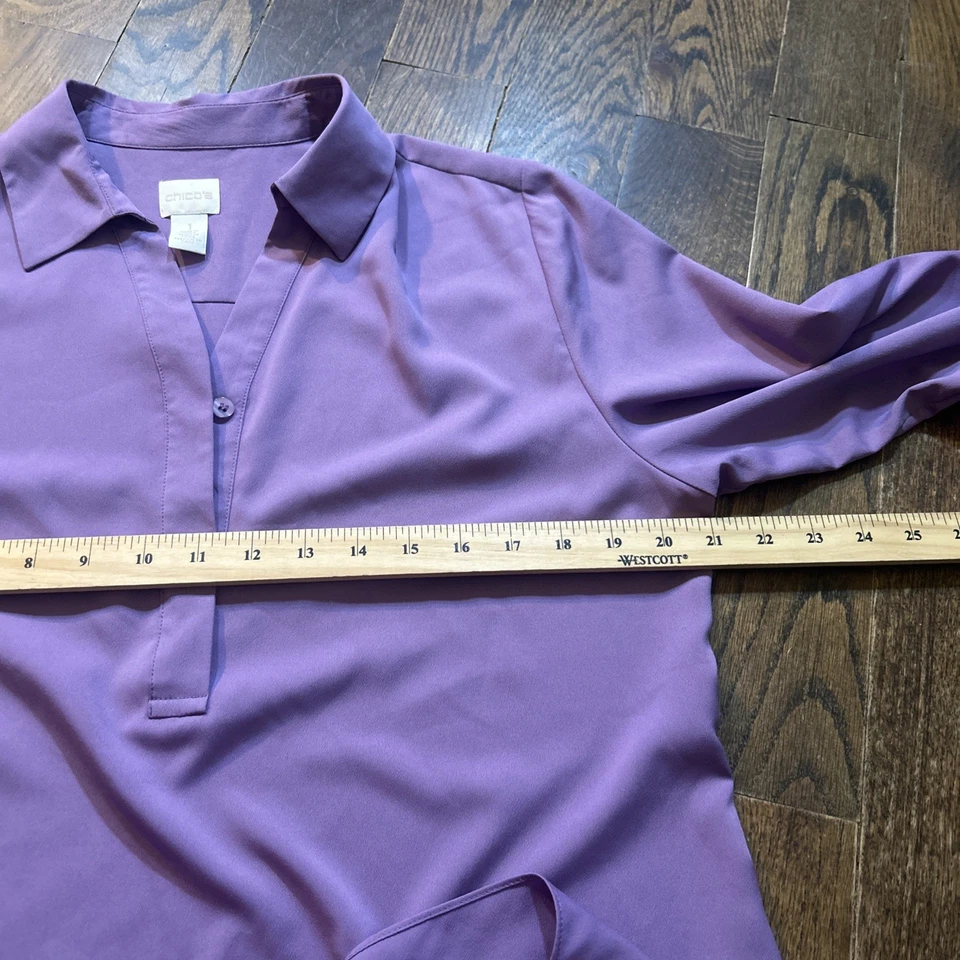 Camisa Chicos Para Mujer Talla - 1 Mediana Púrpura Botón Blusa Top Fluido En Capas Foto 4 de 4