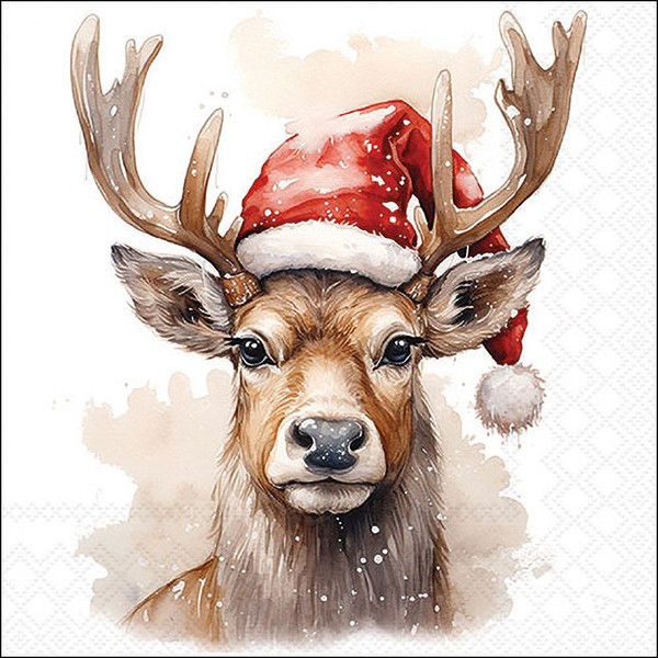 Ambiente Serviette Deer With Santa Hat 20 Stk 33X33 Cm Weihnachten Tischdeko-image
