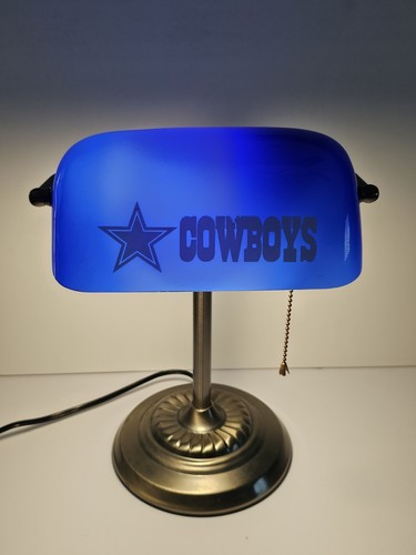 Dallas Cowboys Banker’s Lamp Cobalt Blue Glass Silver Pedestal Pull ...