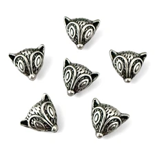 10 Tibetan Antiqued Silver Two Sided 3D 13x10mm Fox Head Animal Spacer Beads