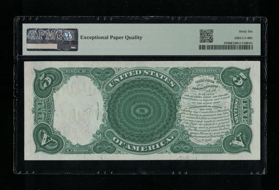 SC 1907 $5 Fr.87 Legal Tender Woodchopper Red Seal PMG 66 EPQ GEM Uncirculated - Image 3 of 4
