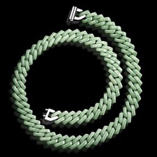 Certified Grade A Green Blue Burma Jade jadeite Cuban Chain Bracelet Necklace