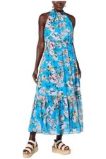 Nina Women's Leonard Printed Chiffon Dress Smocked Detail Waterfall