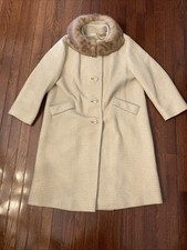50  s 60  s Fashionbilt Swing Coat Beige Mink Collarwomens M L Union  Made USA
